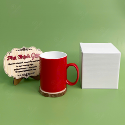 Ly sứ màu đỏ Bát Tràng quà tặng in logo- Qùa tặng Phú Thịnh Gifts